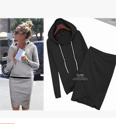 Asymmetric Top Women - 女性用ツーピースフード付きトップスとイレギュラースカートスーツ,長袖フード付きスウェットシャツ,ヨーロッパスタイル,カジュアルウェア,jqmy1499,2個