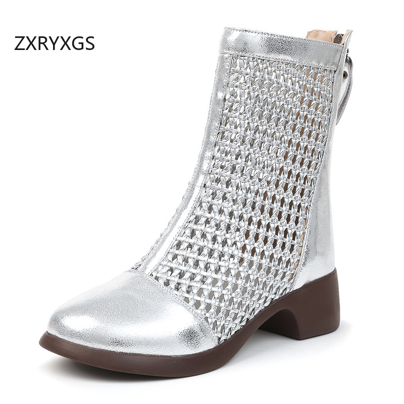 Women Fashion Youtube - ZXRYXGS 2026 トップ牛革織り中空クールブーツ通気性サンダル大型インチューブ春夏ブーツ女性ファッションブーツ