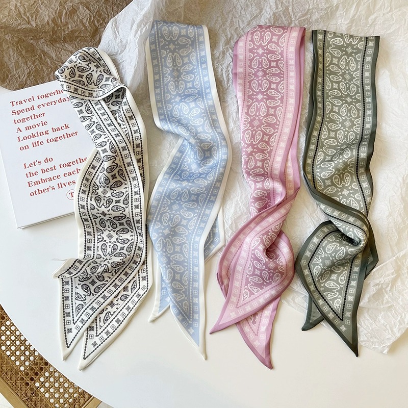 Women Fashion Necktie - セットシリーズシルクサテンスカーフ女性布ヘアバンド頭飾りアクセサリー女性スカーフリボンネクタイバッグハンドル/4 個