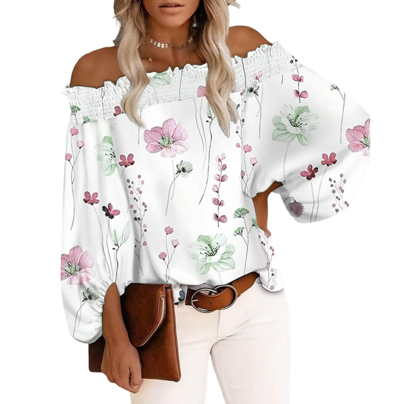 Women'S Fashion Jersey - プラスサイズの新しい女性のカジュアル花柄オフショルダー長袖ブラウスファッションサマービーチシャツトップス