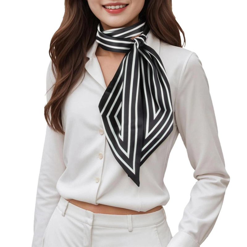 Women Fashion Necktie - ファッションストライプヘアリボンスカーフ女性ネクタイバッグスカーフサテンシルクスキニースカーフレディーススモールロングスカーフシルクスカーフ新