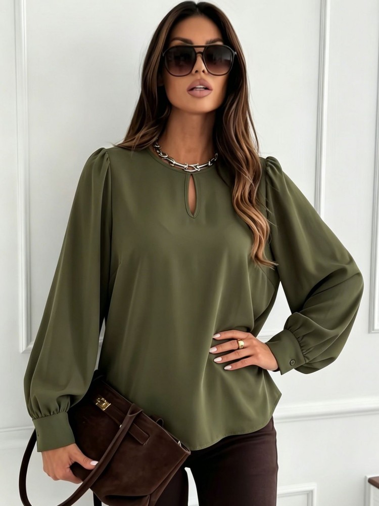 Xl Women'S Fashion - XL-4XL プラスサイズ 秋春ファッション エレガントな無地シャツブラウス Oネック 3XL