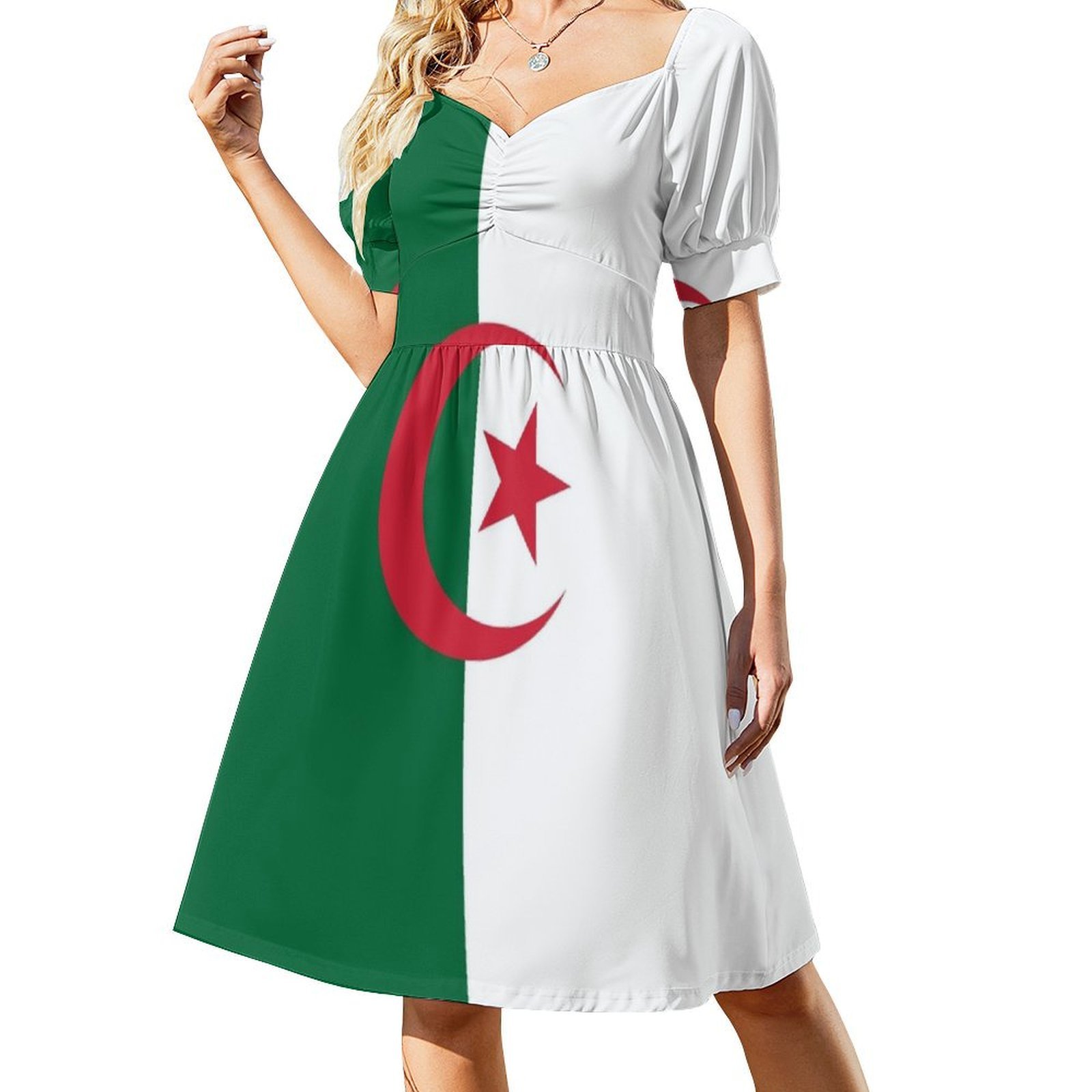Women Fashion Gown - アルジェリア国旗ボヘミアンシックドレスエレガントファッションビーチウェディングパーティードレスアルジェリアエルジャザールアラブタマザイント北ドレス女の子用