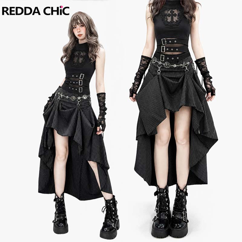 Asymmetric Top Women - REDDACHiC ゴシッククロス タンクトップ バッスルスカート レディースセット パンク