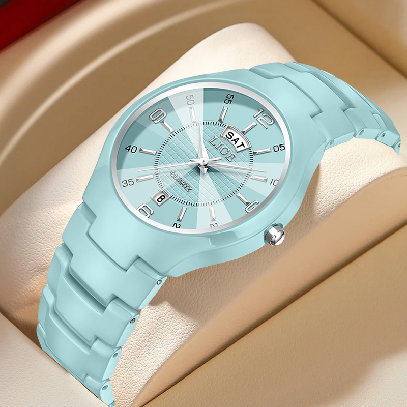 Fashion Women Watch - LIGE 高級エレガントなクォーツ女性腕時計ファッションセラミックス小さなダイヤルレディース腕時計日付週表示女性腕時計リロイ Mujer