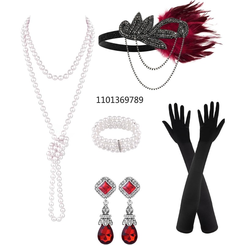 6点セット 1920年代風フラッパーアクセサリー 女性用、グ - Women'S Fashion Roaring 20S のレビューと価格