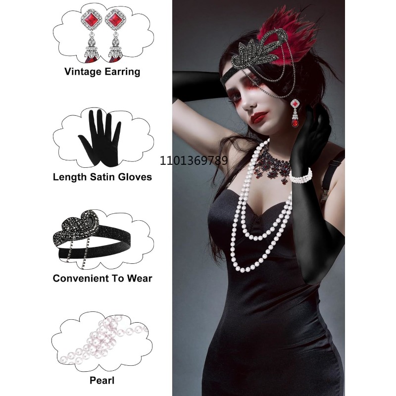 6点セット 1920年代風フラッパーアクセサリー 女性用、グ - Women'S Fashion Roaring 20S のレビューと価格