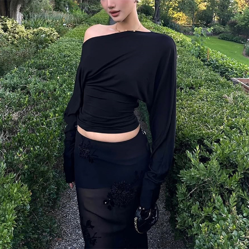 2026年 レディース ワンショルダートップ 長袖Tシャツ  - Asymmetric Top Women のレビューと価格