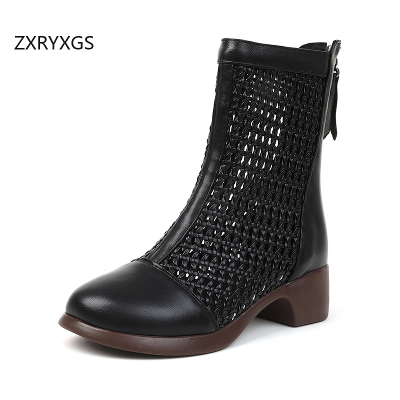 ZXRYXGS 2026 トップ牛革織り中空クールブーツ通気 - Women Fashion Youtube のレビューと価格