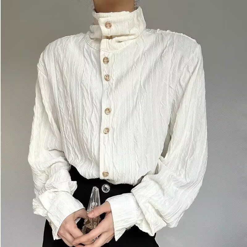 Y2K原宿風エレガントスタンドカラー長袖Tシャツ、女性用、秋 - Women'S Y2K Fashion Aesthetic のレビューと価格