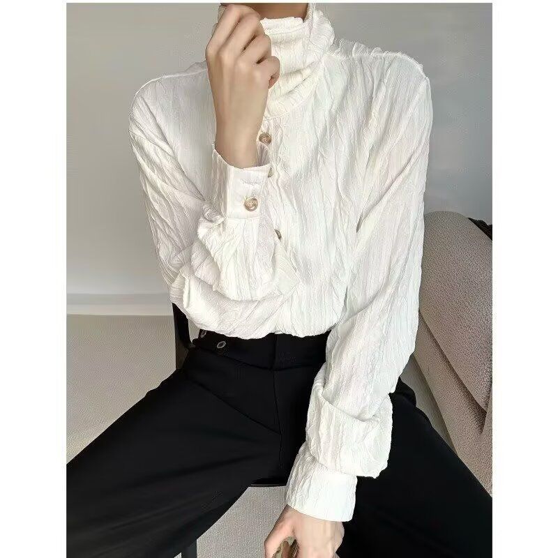 Y2K原宿風エレガントスタンドカラー長袖Tシャツ、女性用、秋 - Women'S Y2K Fashion Aesthetic のレビューと価格
