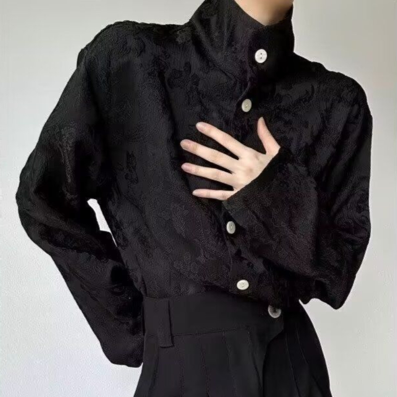 Y2K原宿風エレガントスタンドカラー長袖Tシャツ、女性用、秋 - Women'S Y2K Fashion Aesthetic のレビューと価格