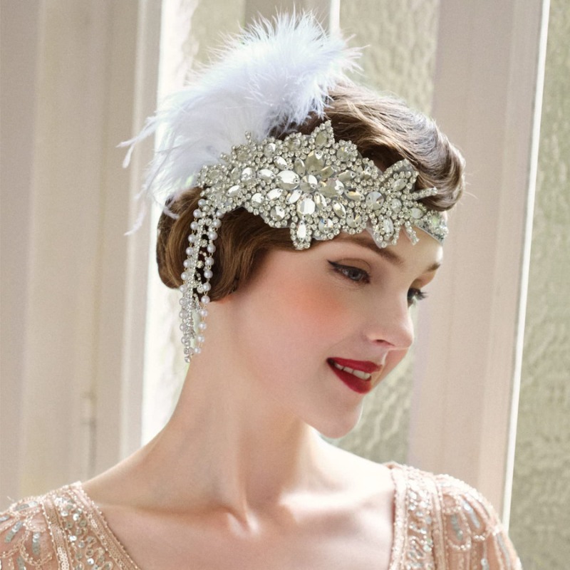 フェザー付きヴィンテージフラッパーヘッドバンド、20年代の素 - Women'S Fashion Roaring 20S のレビューと価格