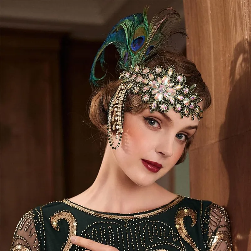 フェザー付きヴィンテージフラッパーヘッドバンド、20年代の素 - Women'S Fashion Roaring 20S のレビューと価格