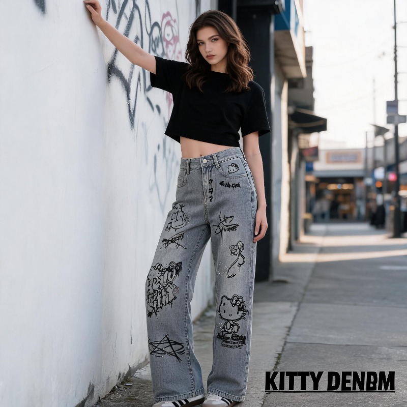 キュートなケイオキティラインストーングラフィティストリートY - Xl Women'S Fashion のレビューと価格