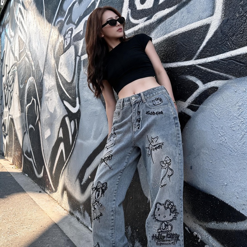 キュートなケイオキティラインストーングラフィティストリートY - Xl Women'S Fashion のレビューと価格