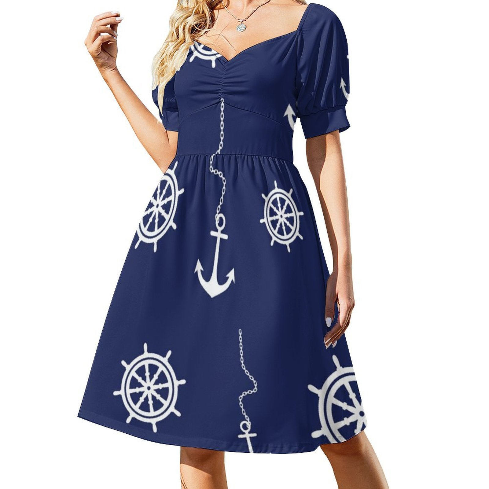 パターン-ネイビーと白のアンカーとステアリングホイール ボヘ - Women Fashion Gown のレビューと価格