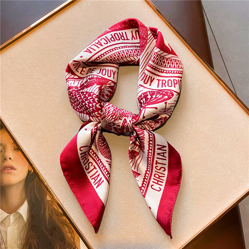 レター印刷シルクサテンハンカチ女性の高級デザインネクタイスカ - Women Fashion Necktie のレビューと価格