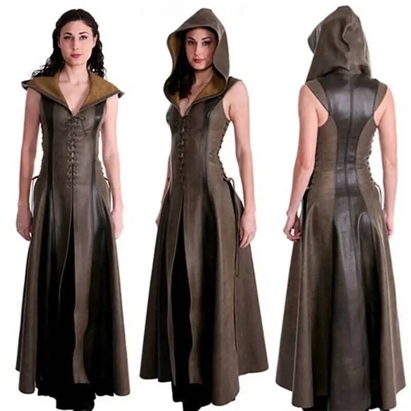 セクシーなスリムレースアップレザー中世レンジャーロングドレス - Women Queen Fashion のレビューと価格
