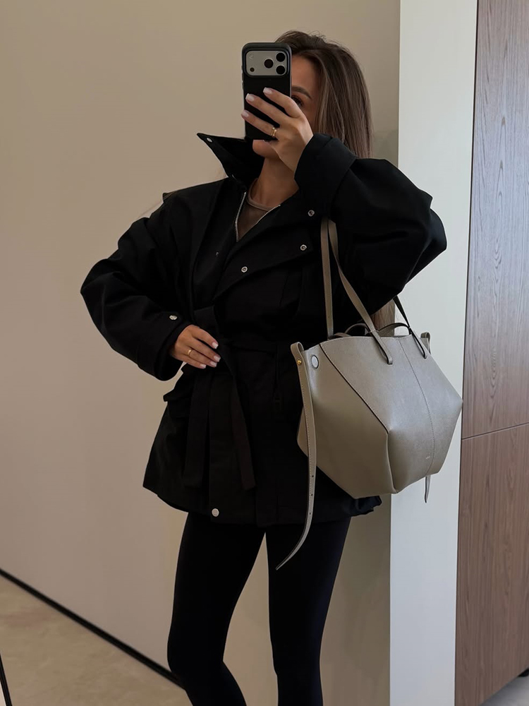 レディースショートトレンチコート ベルト付き スタンドカラー - Women'S Fashion Utility Belt のレビューと価格
