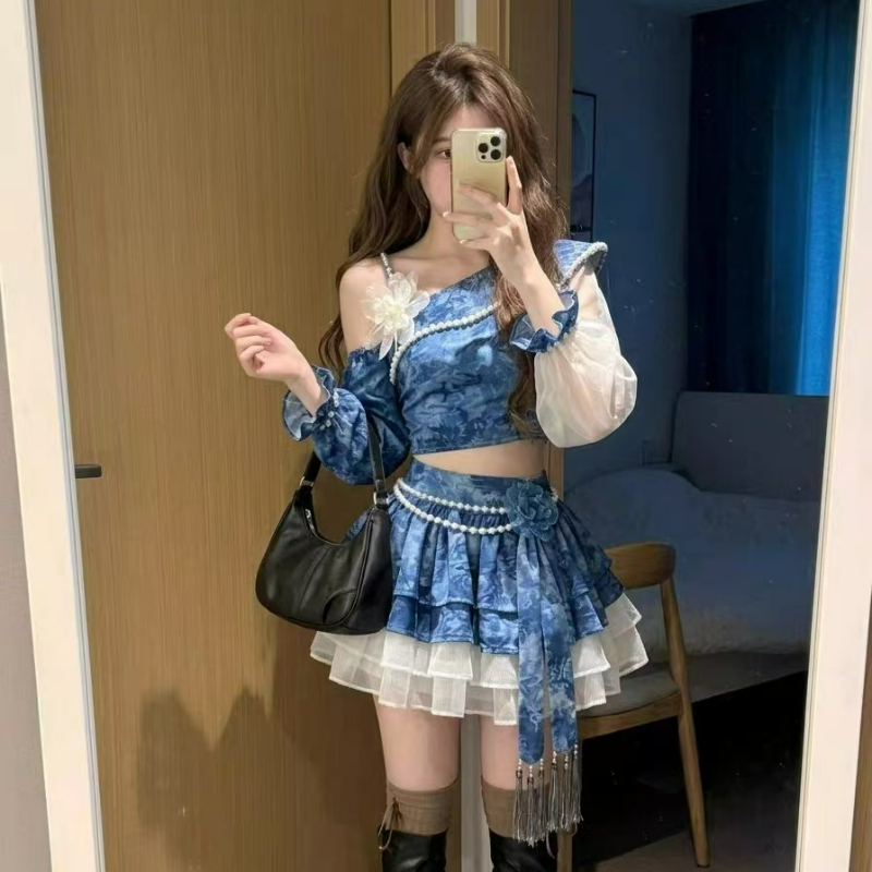 和風ヴィンテージエレガントロリータスカートセット レディース - Asymmetric Top Women のレビューと価格