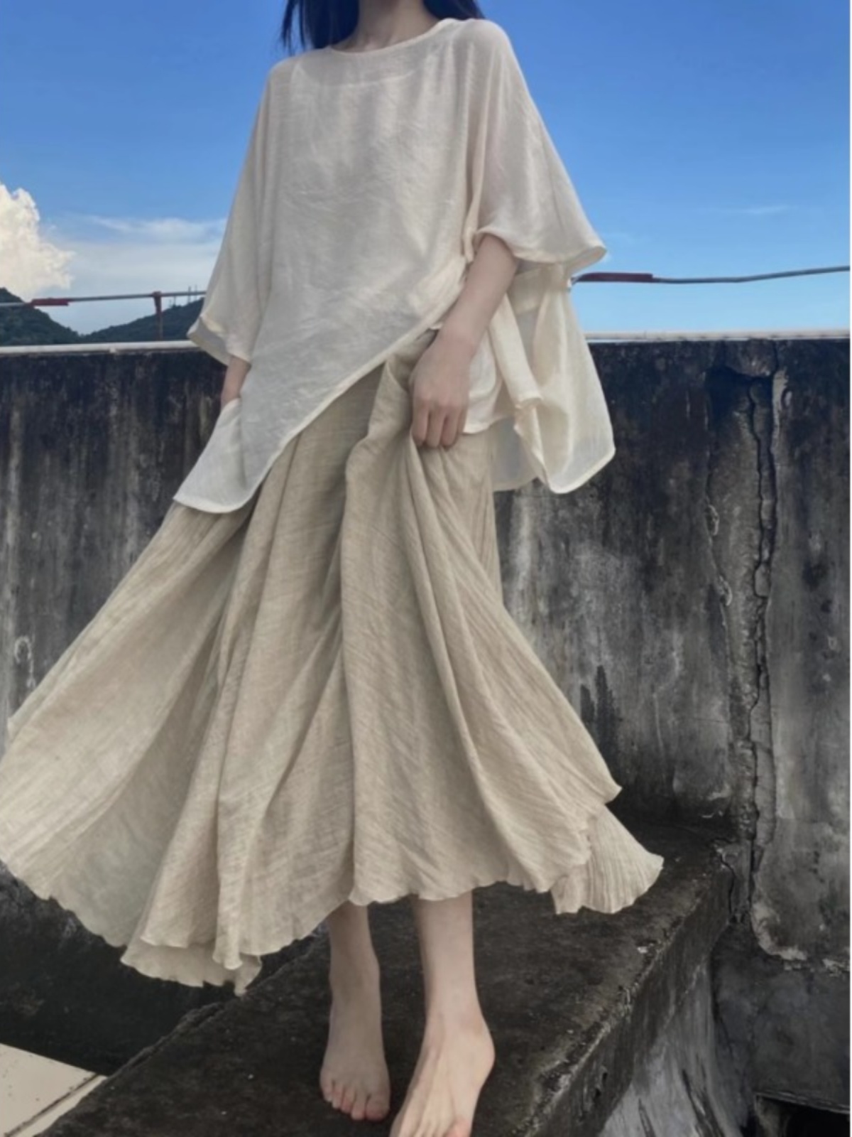 ルーズ中国風仏教禅スカートセット女性の夏のファッション 3  - Asymmetric Top Women のレビューと価格