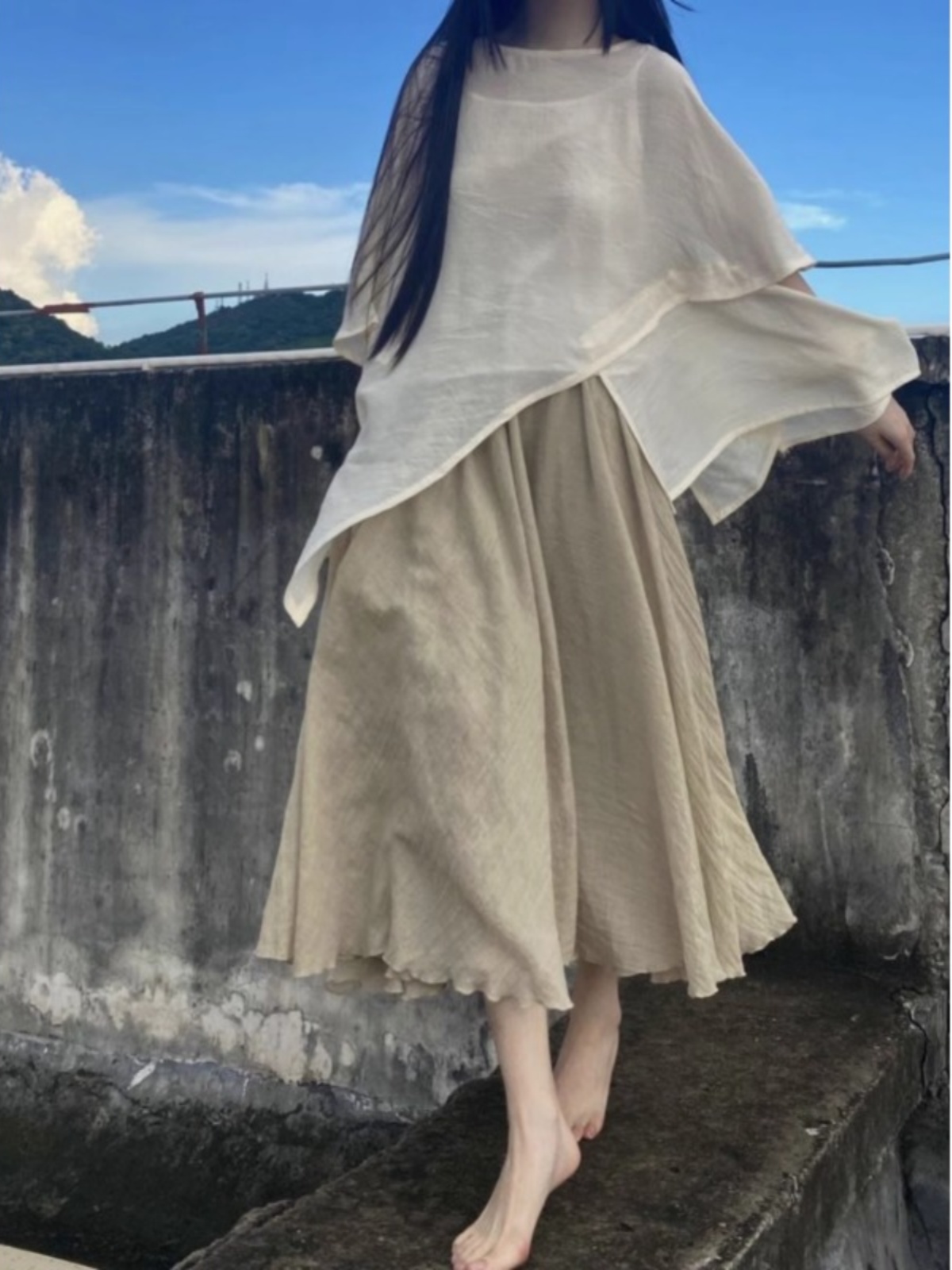 ルーズ中国風仏教禅スカートセット女性の夏のファッション 3  - Asymmetric Top Women のレビューと価格
