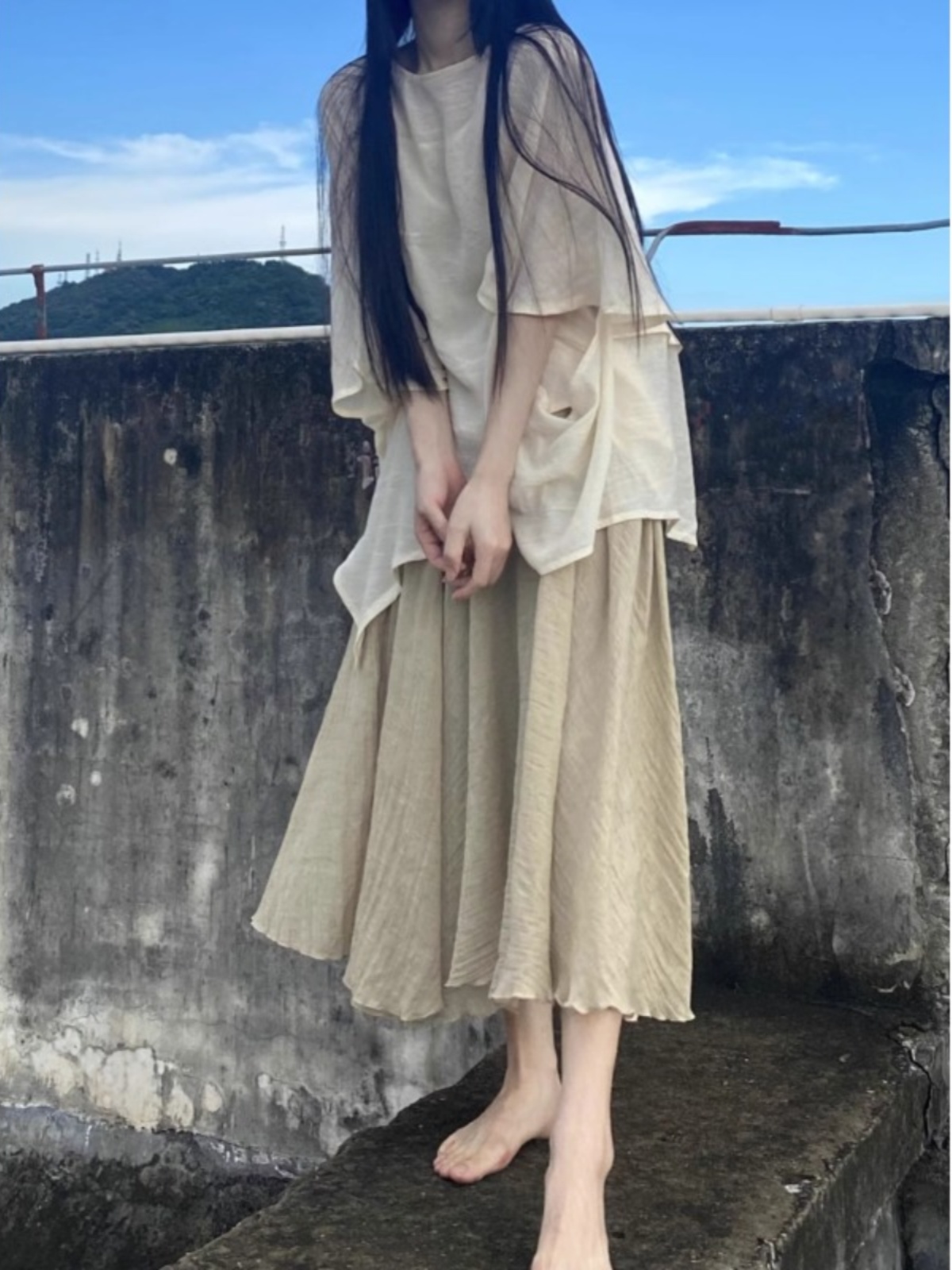 ルーズ中国風仏教禅スカートセット女性の夏のファッション 3  - Asymmetric Top Women のレビューと価格