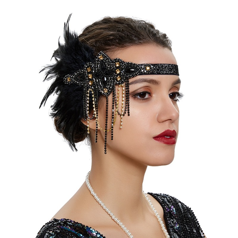 フェザー付きヴィンテージフラッパーヘッドバンド、20年代の素 - Women'S Fashion Roaring 20S のレビューと価格
