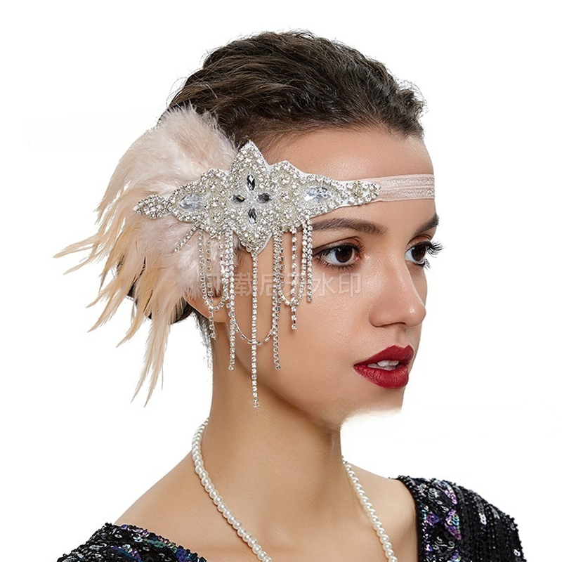 フェザー付きヴィンテージフラッパーヘッドバンド、20年代の素 - Women'S Fashion Roaring 20S のレビューと価格