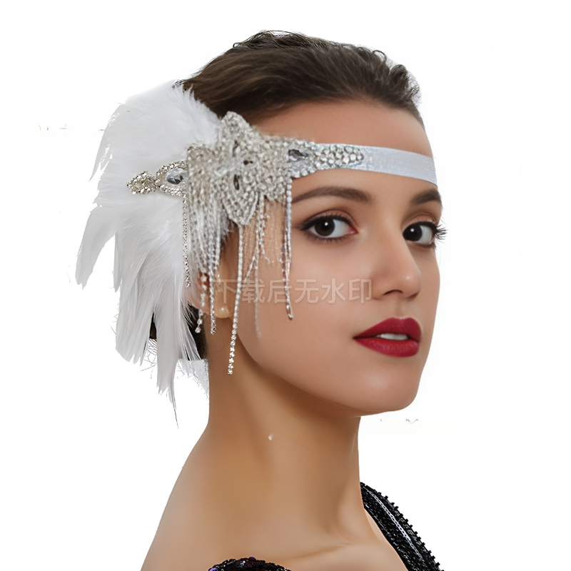 フェザー付きヴィンテージフラッパーヘッドバンド、20年代の素 - Women'S Fashion Roaring 20S のレビューと価格