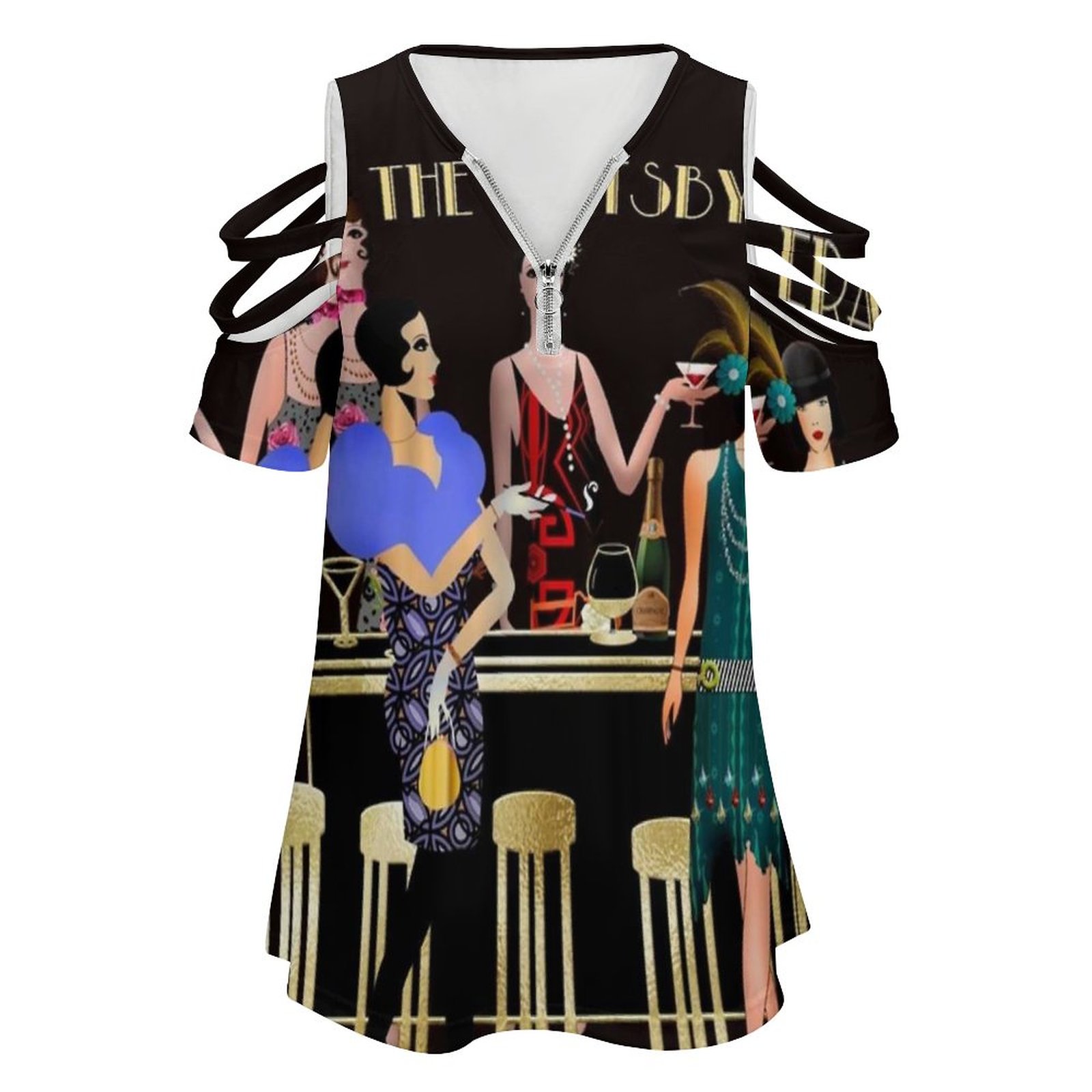 女性用半袖ジップアップシャツ,裸の肩,ギャツビー時代のシャツ - Women'S Fashion Roaring 20S のレビューと価格