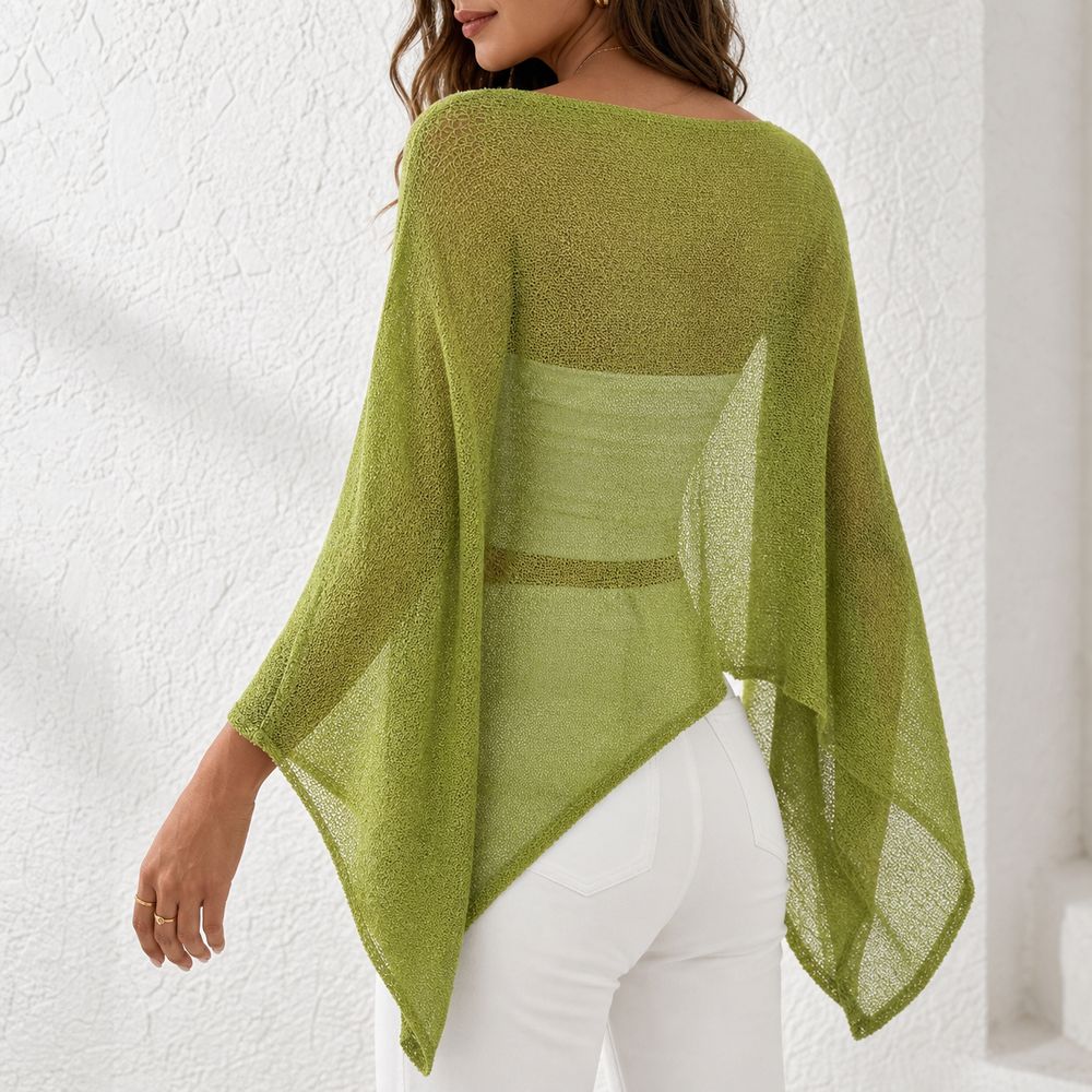 スタイリッシュなオフショルダーポンチョトップス シアーデザイ - Asymmetric Top Women のレビューと価格