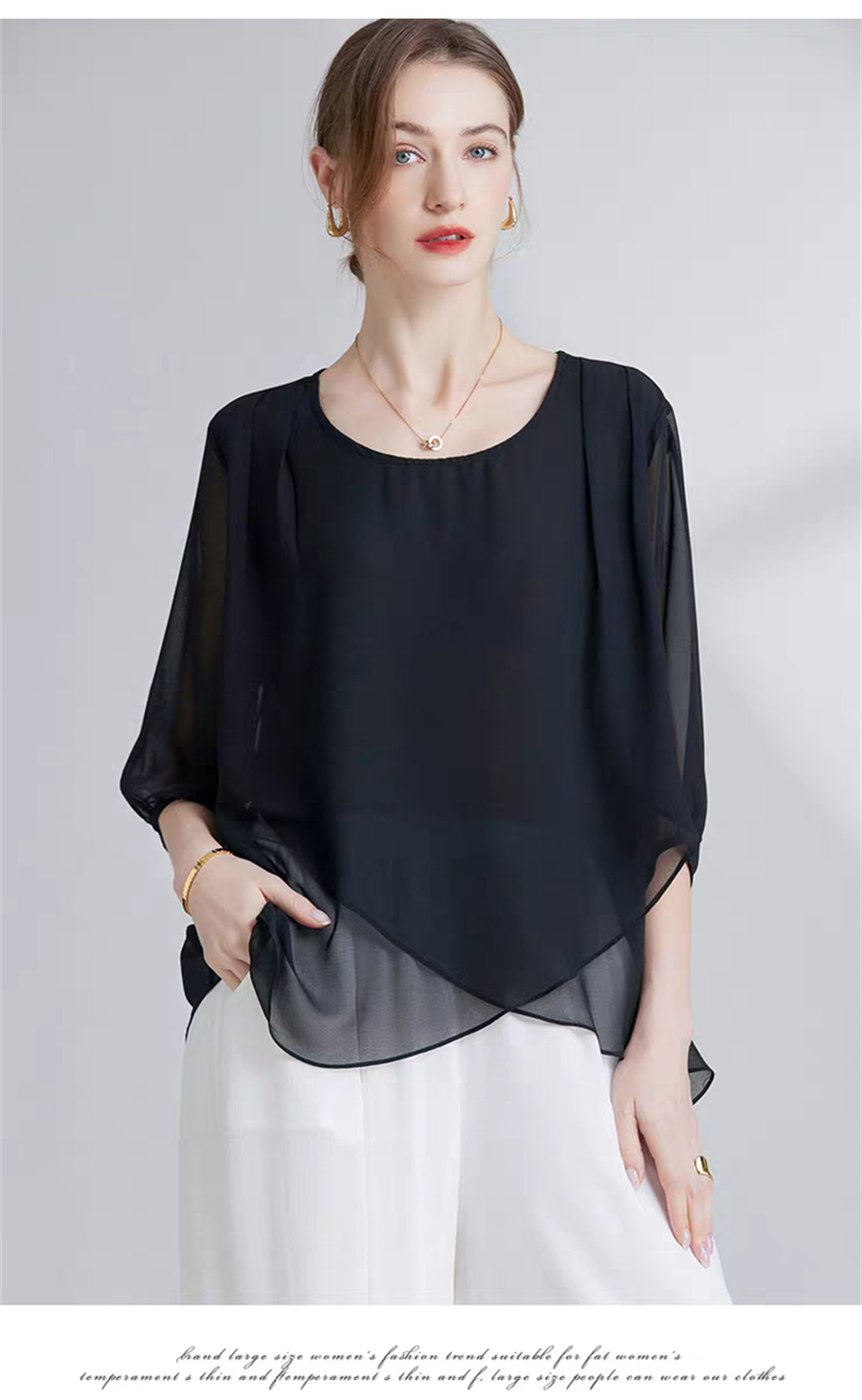 韓国スタイルシフォンプラスサイズレディーストップスセクシーな - Asymmetric Top Women のレビューと価格