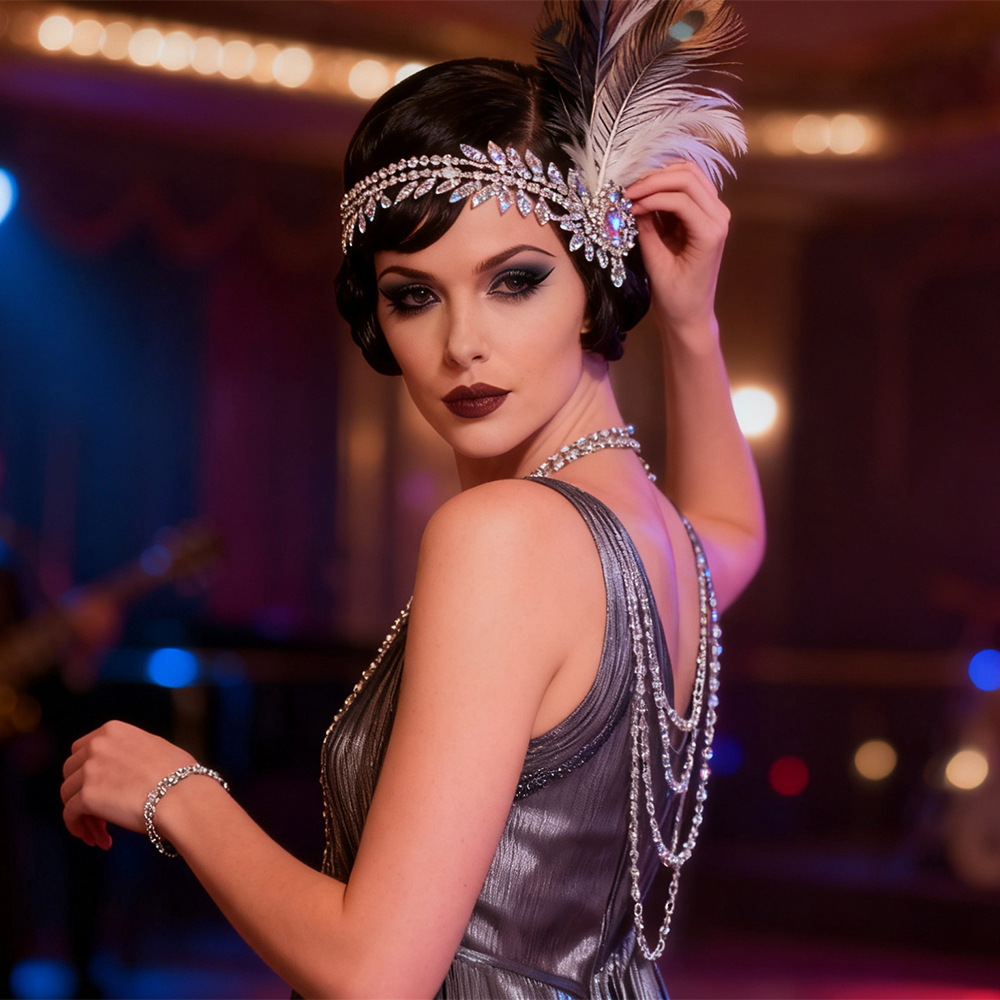 1920年代グレート・ギャツビー風フェザーヘッドバンド 女性 - Women'S Fashion Roaring 20S のレビューと価格